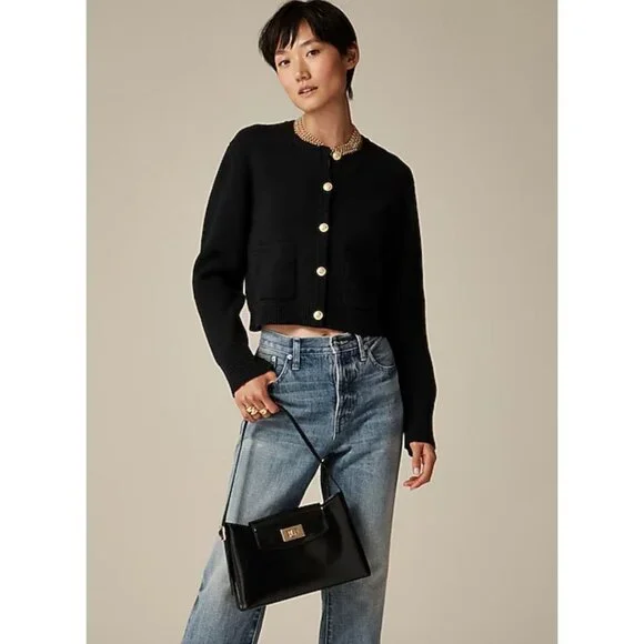 NWT J.Crew $128 New relaxed Emilie sweater lady jacket Black Size M - Picture 1 of 8